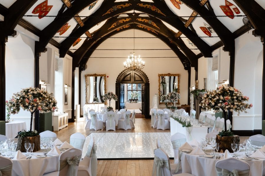 The Great Hall set for a wedding